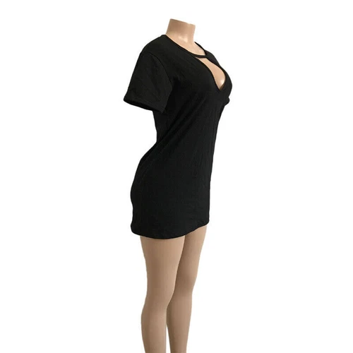 Damen T-Shirt Kleid V-Ausschnitt Sommerkleid Kurzarm Boho Strand Sommerkleid - Bild 11 von 49