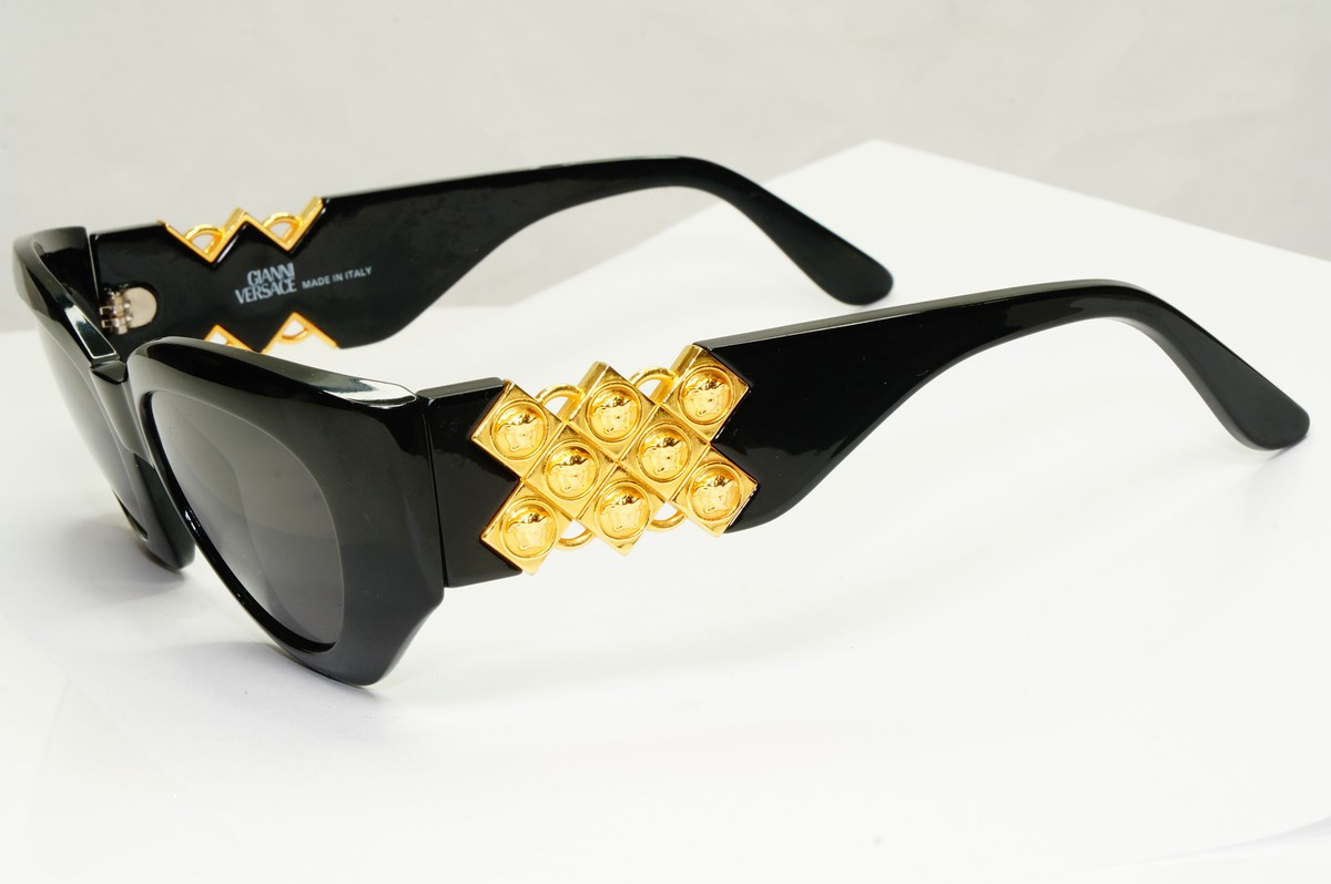 Gianni Versace 1995 Sunglasses Vintage Gold Black Biggie MOD 420/D