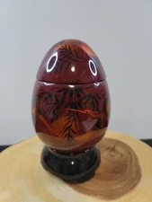 Vietnam Brown Enamel Art Deco Egg Vase Birds The Vaase W/ lid