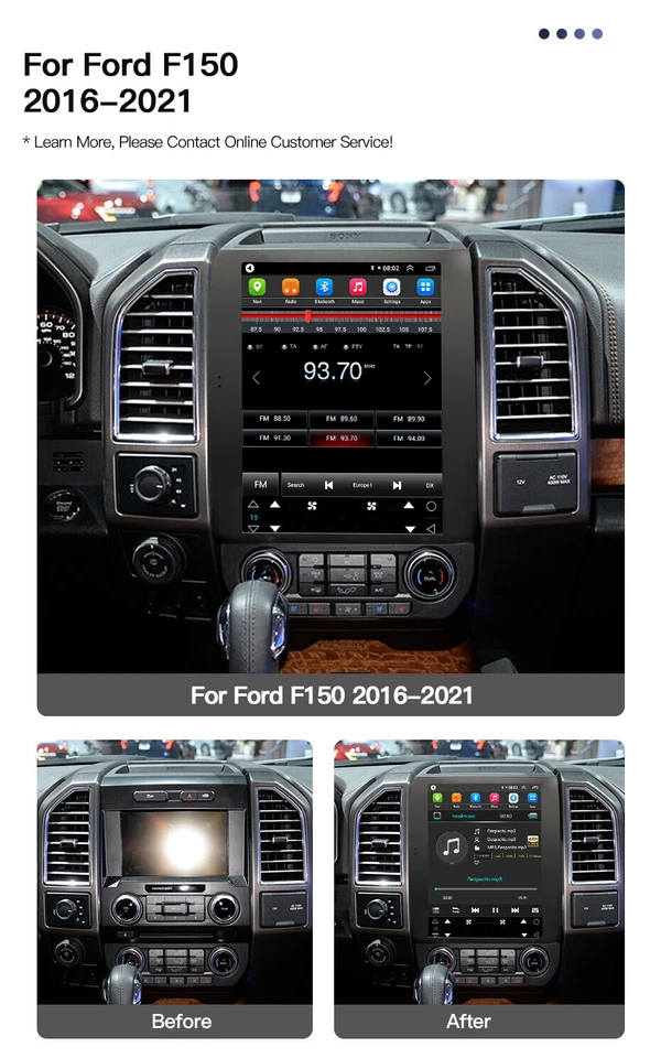 Radio estéreo de coche Android de 12,1" GPS Carplay estilo Tesla para Ford F150 2016-2021 Foto 3 de 4