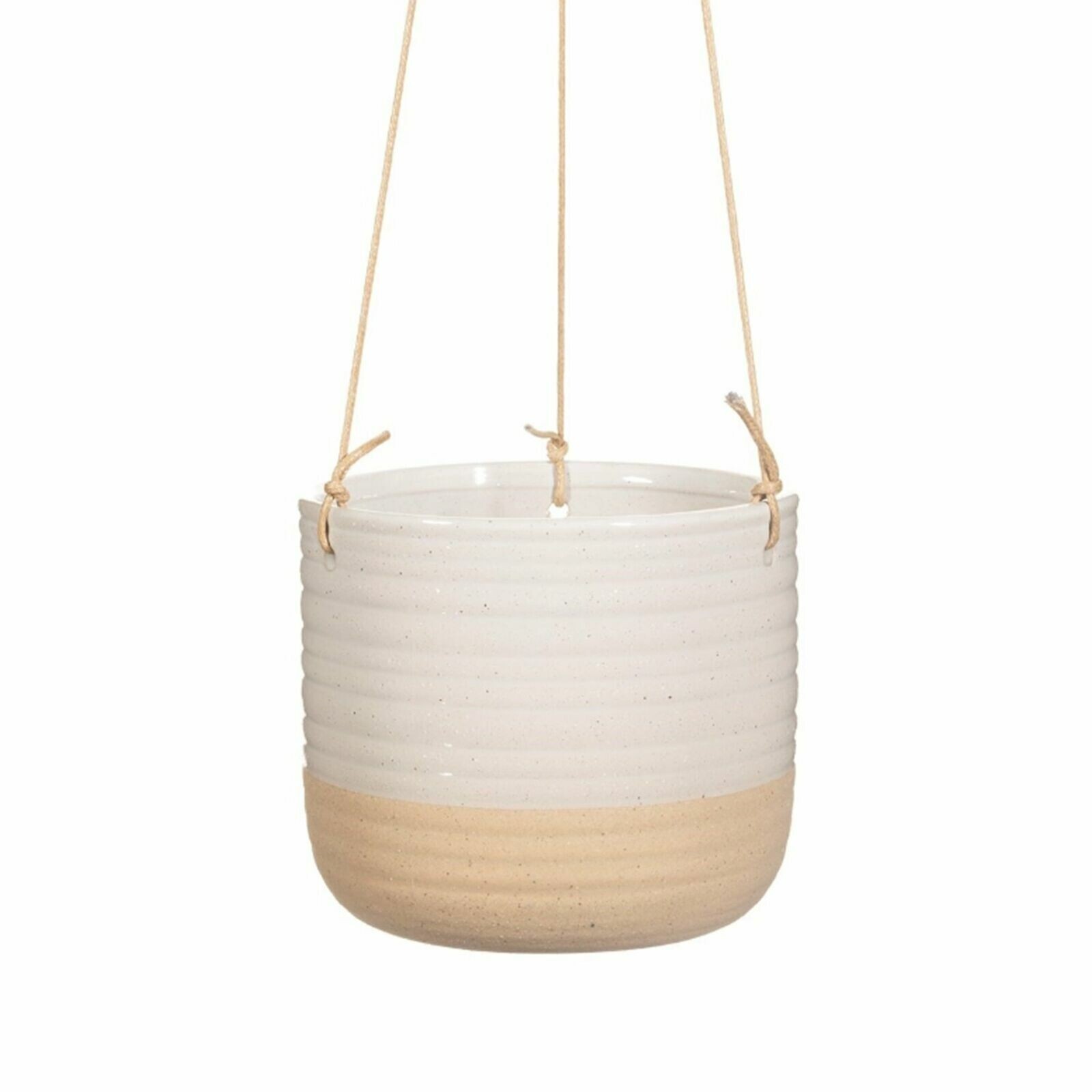 Sass and Belle Planter Rustic White Half Glazed Hanging Planter New & Boxed