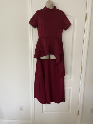 Kuulee Cocktail Dress L Burgundy High Low Asymetrical Formal