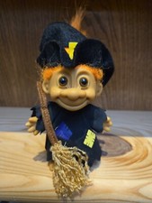 Troll Doll Russ Orange Hair Halloween Witch with Broom and Hat 25503