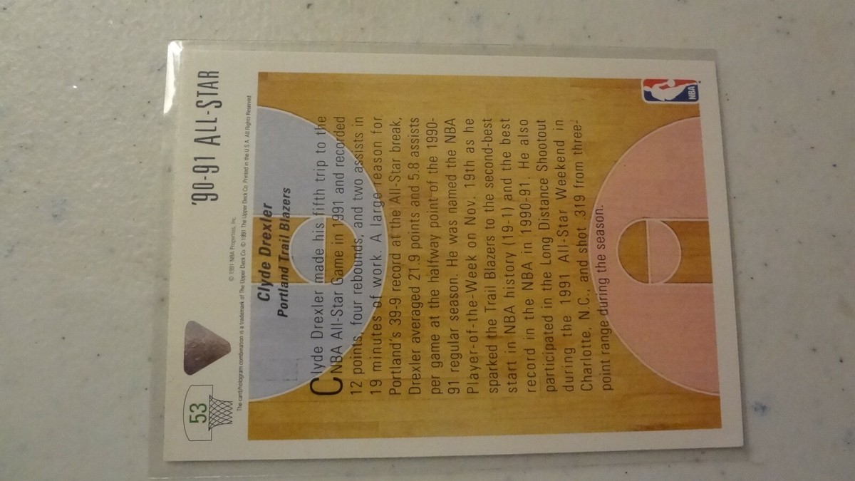 91-92 UPPER DECK # 53 90-91 ALL STAR CLYDE DREXLER BASKETBALL CARD