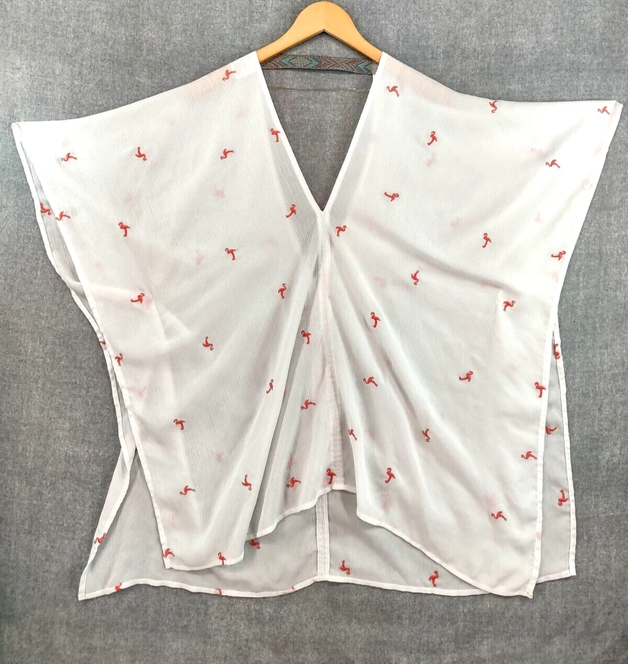 Mujeres Traje de Baño Cubre Grande Blanco Chifón Poncho Flamenco Pullover Cuello en V Foto 2 de 4