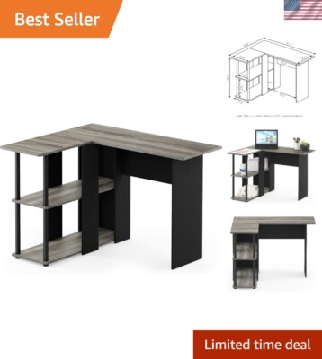 Contemporary L-Shape Computer Desk with Two Shelves for Efficient Organization