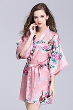 US SELLER Floral Satin Kimono Sleep Robe Birthday Valentine's Girlfriend's Gift