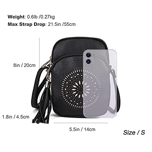 Triple Zip Crossbody Bags for Women Small Cute Travel Purse and Boho Black