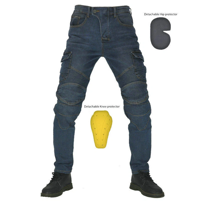 Men Women Motor Riding Pants Motorcycle Jeans Pockets Denim Protection Gear Pads Foto 3 de 4