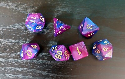 Poly Dice Full Set D&D (7) - Blue / Purple / Gold - D20 Dungeons and Dragons