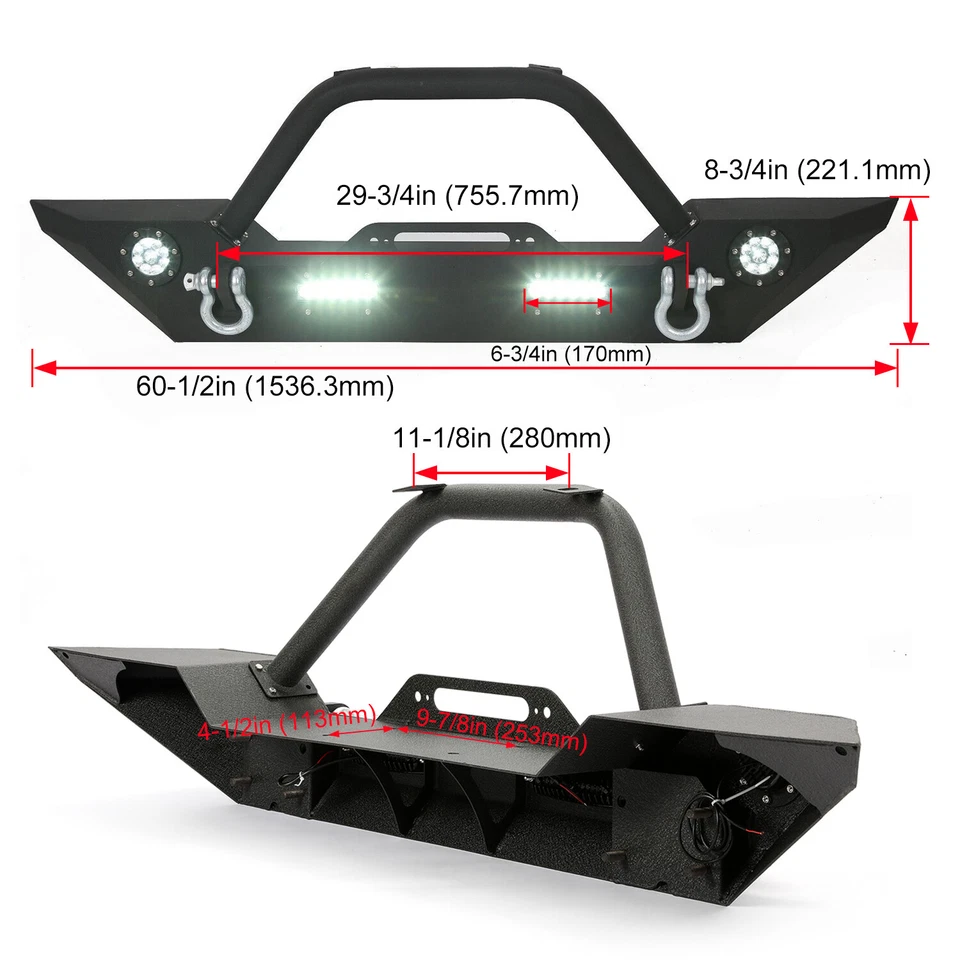Front Bumper w/LED Lights for Jeep Wrangler JK JL 07-24 2018 Gladiator JT 20-24 - Image 3 of 4