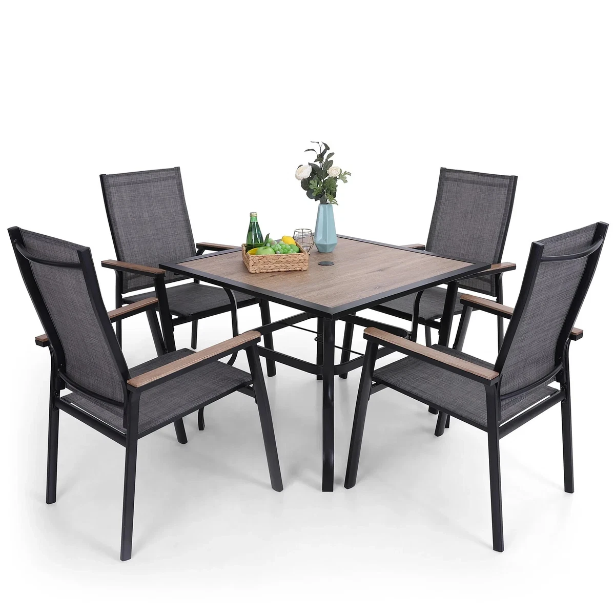 PHI VILLA 5Piece Patio Dining Set Outdoor Square Table Chairs with