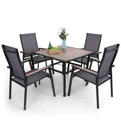 PHI VILLA 5Piece Patio Dining Set Outdoor Square Table&Chairs with Umbrella Hole