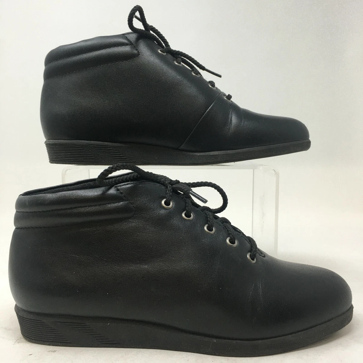 Flat black lace shop up ankle boots womens
