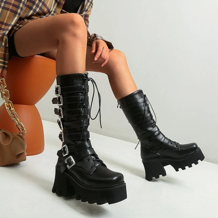 Knee high top platform goth boots