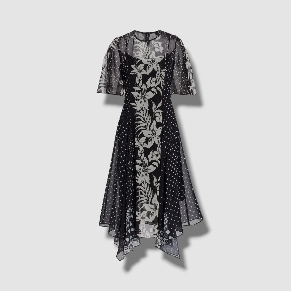 $695 Rickie Freeman by Teri Jon Women's Black Floral Polka Dot Midi Dress Size 8 $695 Rickie Freeman by Teri Jon Women's Black Floral Polka Dot Midi Dress Size 8