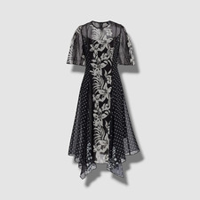 695 Rickie Freeman by Teri Jon Women's Black Floral Polka Dot Midi Dress Size 8