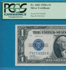 $1.00 1928-A  FR.1601 FUNNY BACK BLUE SEAL SILVER CERTIFICATE PCGS 64PPQ