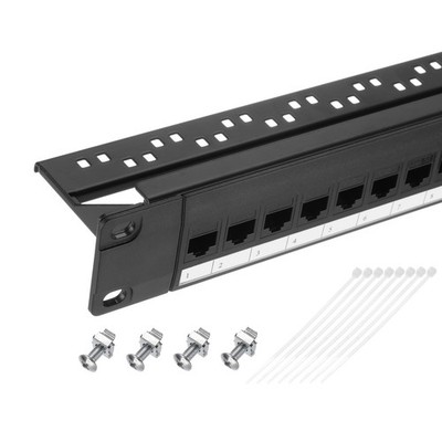 Patch Panel, 1U 19'' Cat6 Key Stone Blank Network 24-Port Patch Panel