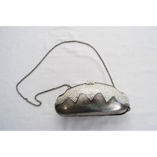 Vintage Silver Evening Bag Purse Sequin Silver Rhinestones Latch