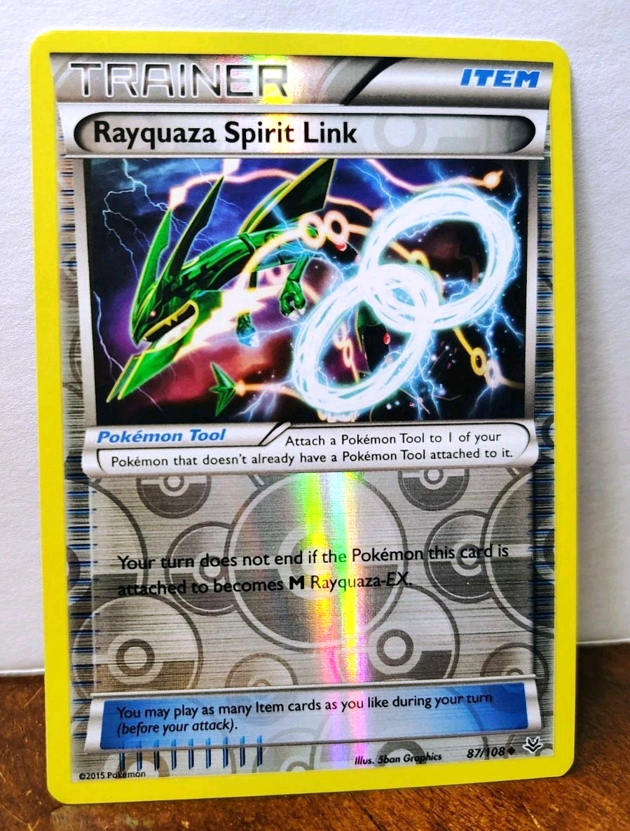 POKEMON RAYQUAZA SPIRIT LINK 87/108 REVERSE HOLO TRAINER ROARING SKIES LP