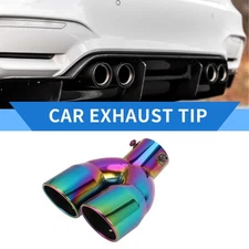 1 Pc Curved Slant Cut Dual Exhaust Tip 2.4" Inlet Stainless Steel Assorted Color