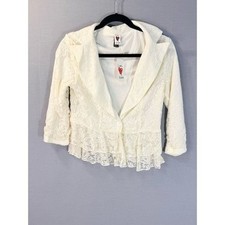Vintage LoveRocks White Lace Cropped cropped Jacket Blazer Ruffle Hem size L NWT
