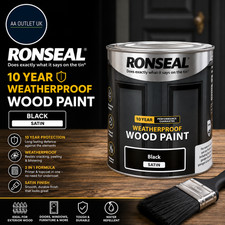 Ronseal 10 Year Weatherproof 2in1 Wood Paint Black Satin 750ml Long Lasting