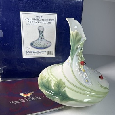 Franz Lady Bug Design Sculptured Porcelain VASE FZ00468 EUC With Box And Papers