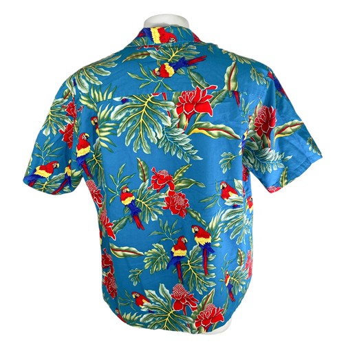 Camicia hawaiana Evergreen Island XL ara pappagalli fiori rossi blu-verde - Foto 3 di 6
