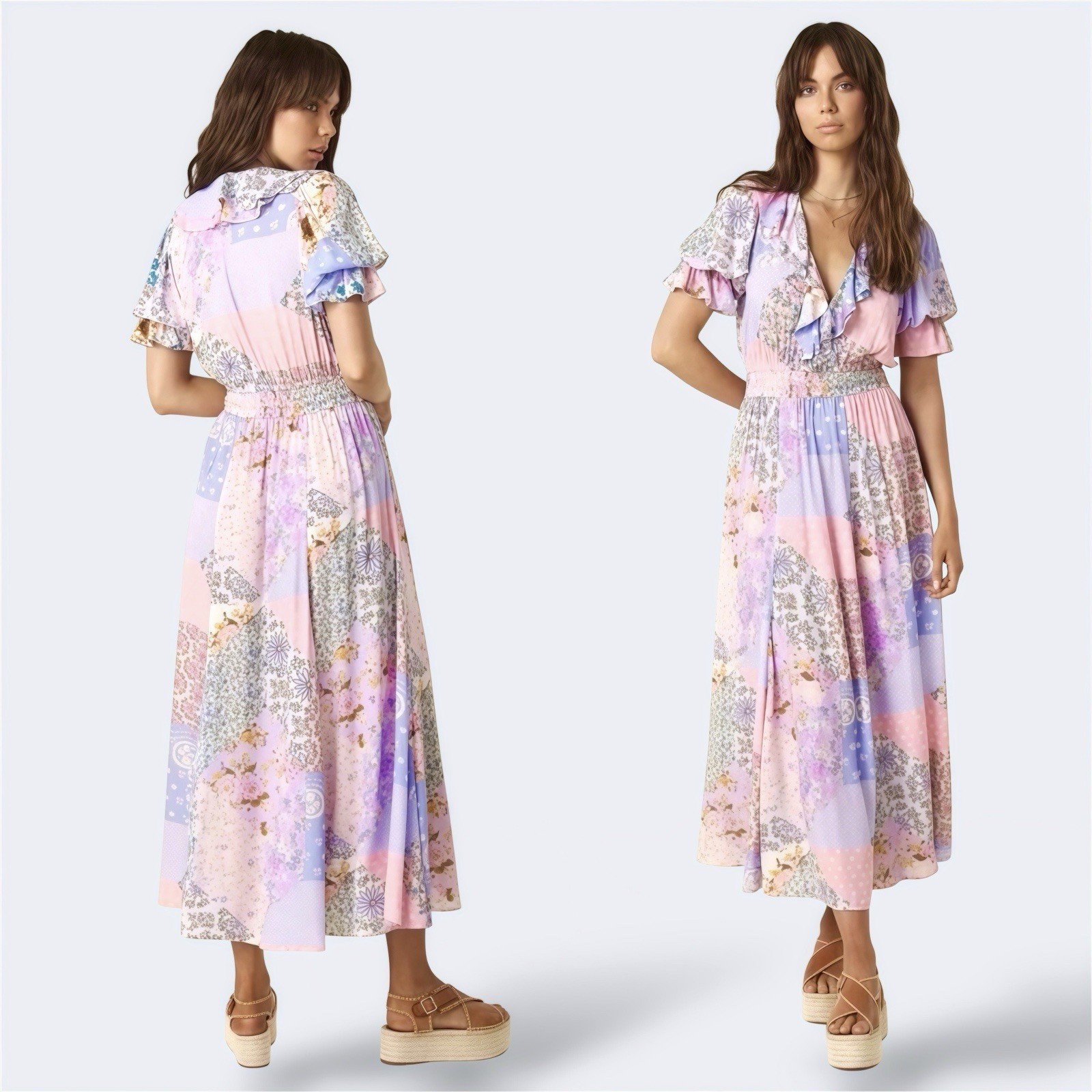 Spell Cha Cha Patchwork Maxi Gown S / AU 8 / US 4 Coastal Vacation Boho Ruffle