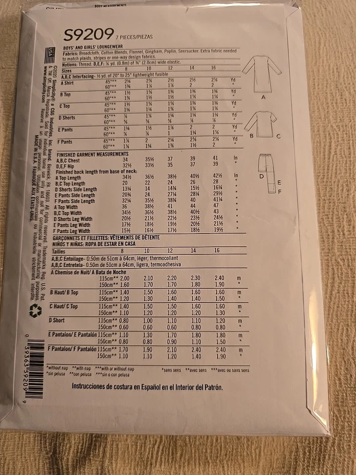 Simplicity Pattern  S9209 CHILDS Loungwear GOWN & PANTS PJ’s 8-16 - UNCUT - Image 2 of 2