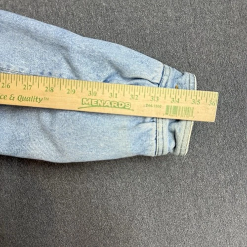 Vintage 90s GH Bass Denim Jacket Mens XL Leather Collar Plaid Lined Workwear image 12