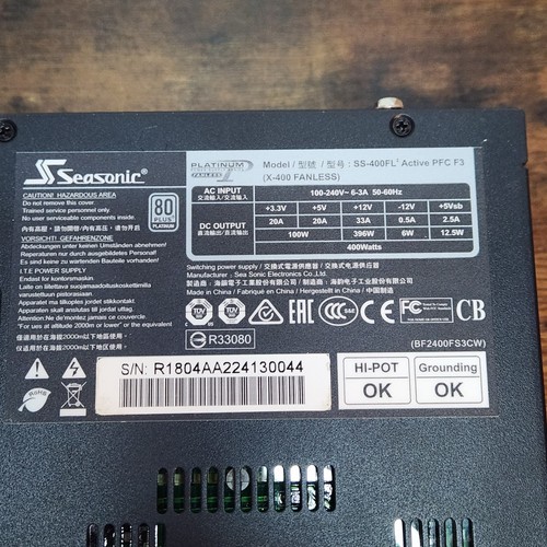 Seasonic SS-400FL2 400W Fanless Platinum PSU Silent Efficient Active PFC F3 - Afbeelding 8 van 22