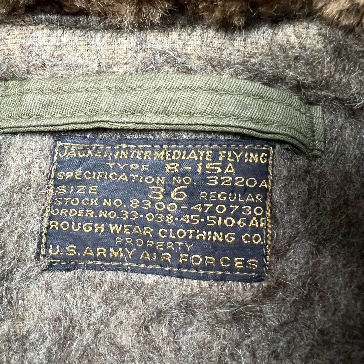 Vintage 40s WW2 USAAF B-15A Rough Wear Flight Bomber Jacket Mens