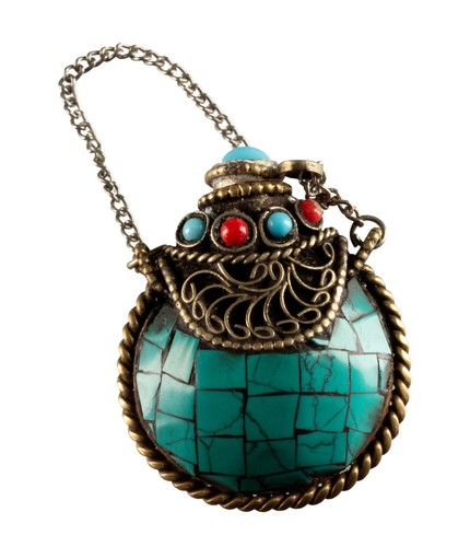 Snuffbox Tibetan Or Snuff Bottle Turquoise Nepal 4,8cm #8858 - Picture 8 of 8