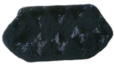 Vintage Bon Soir Black Beaded Clutch Purse Italian Beads With Gift Bracelet