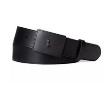 Polo Ralph Lauren Men's Pony Logo Plaque Leather Belt Matte Black Waist Size 42