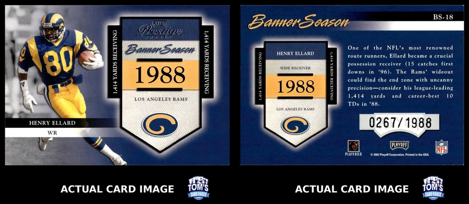 2002 Playoff Prestige Banner Season #BS-18 HENRY ELLARD Rams #/1988 NM - Image 3 of 4