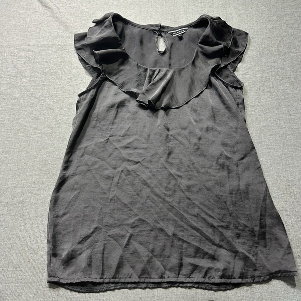 Basque Top Womens 6 Grey Frilly Flowy Sleeveless Corporate Work Blouse Party