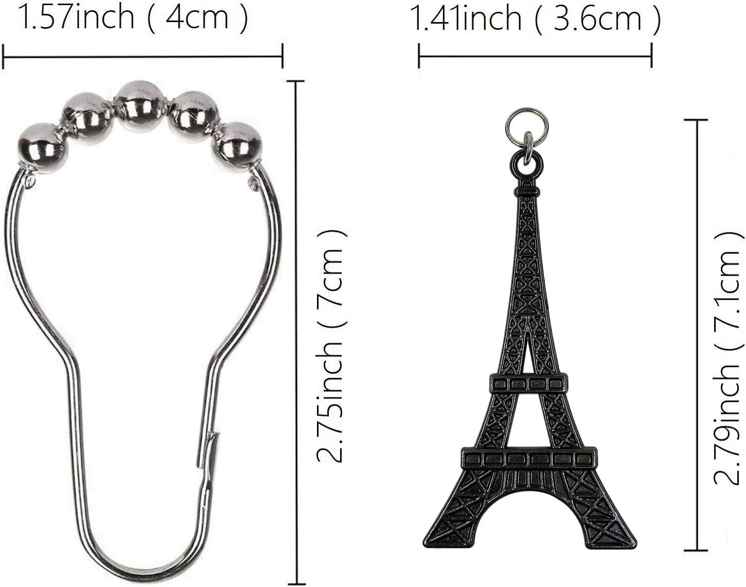 Set of 12 Eiffel Tower Shower Curtain Hooks Parisian Paris France Black 