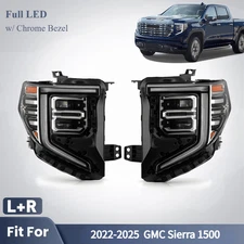 Full LED Headlights For 2022 2023 2024 2025 GMC Sierra 1500 w/ Chrome Bezel Pair