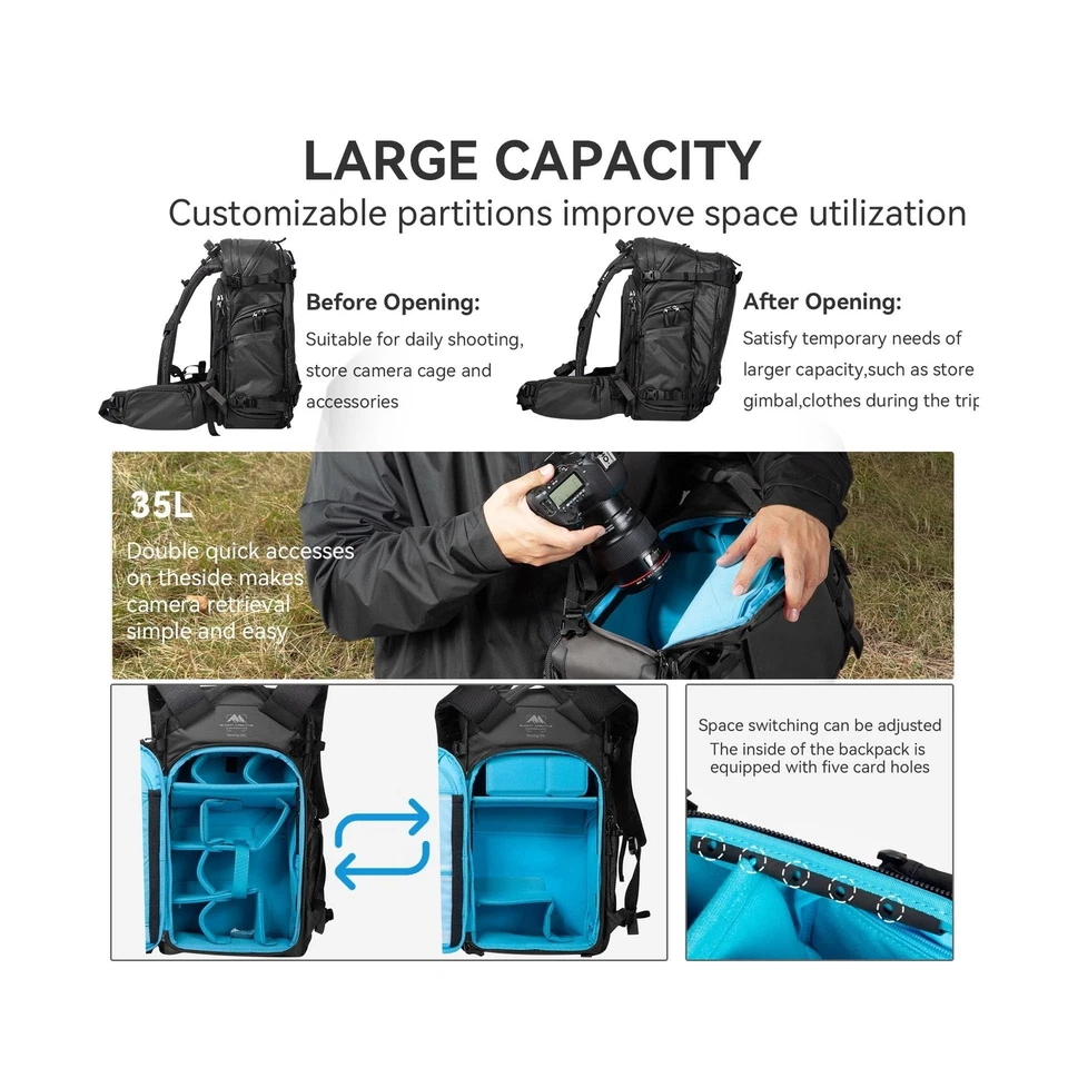 Mochila para cámara Tenzing 25L con cubierta de lluvia para fotógrafos computadora portátil de 14 pulgadas... Foto 4 de 4