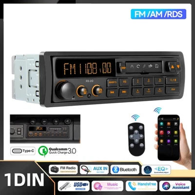 AUTORADIO RÉTRO / VINTAGE MP3 1 DIN stéréo EQ FM AM RDS QC3.0 Bluetooth USB AUX - Photo 1/4