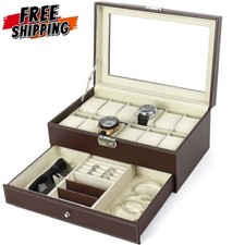 12 Slot PU Leather Lockable Watch Storage Boxes Men Jewelry Display Drawer Case