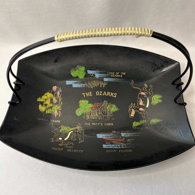 Vintage Old Matt’s Cabin Ozarks Souvenir Tray Dish With Handle 10" x 8"