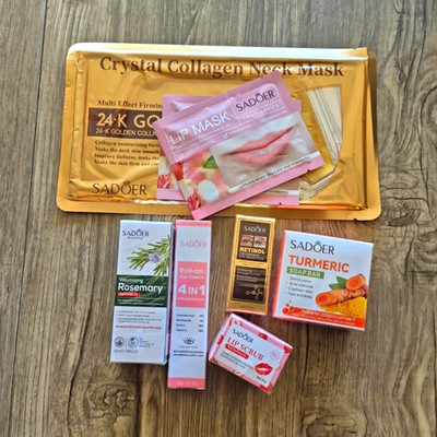 SADOER Skin Care Set Neck & Lip Masks, Lip Scrub, Soap Collagen 24K Firming
