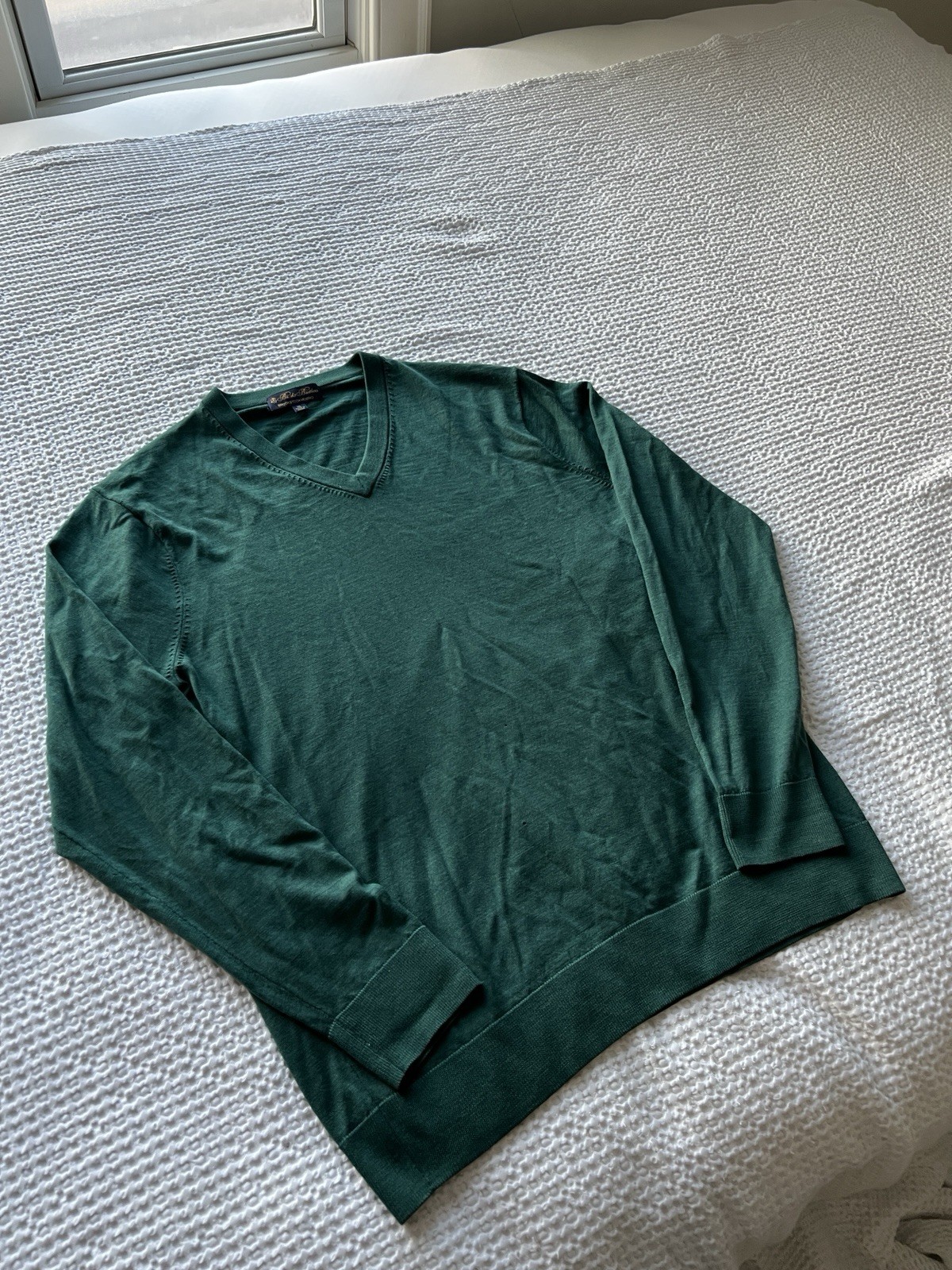 Brooks Brothers Sweater Mens XL Green Stretch Merino Wool V-Neck Long Sleeve
