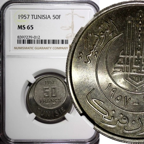 TUNISIA Muhammad VIII 1957 50 Francs NGC MS65 GEM BU KM# 275 (012)