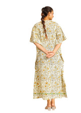 Organic Cotton Block Print Long Caftan Sleepwear Maxi Dress Kaftan, Women Dress